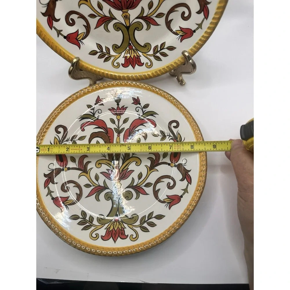 Pier 1 ORALIA Earthenware Salad‎ Plates Flower and Scroll in Autumn Colors (3)
